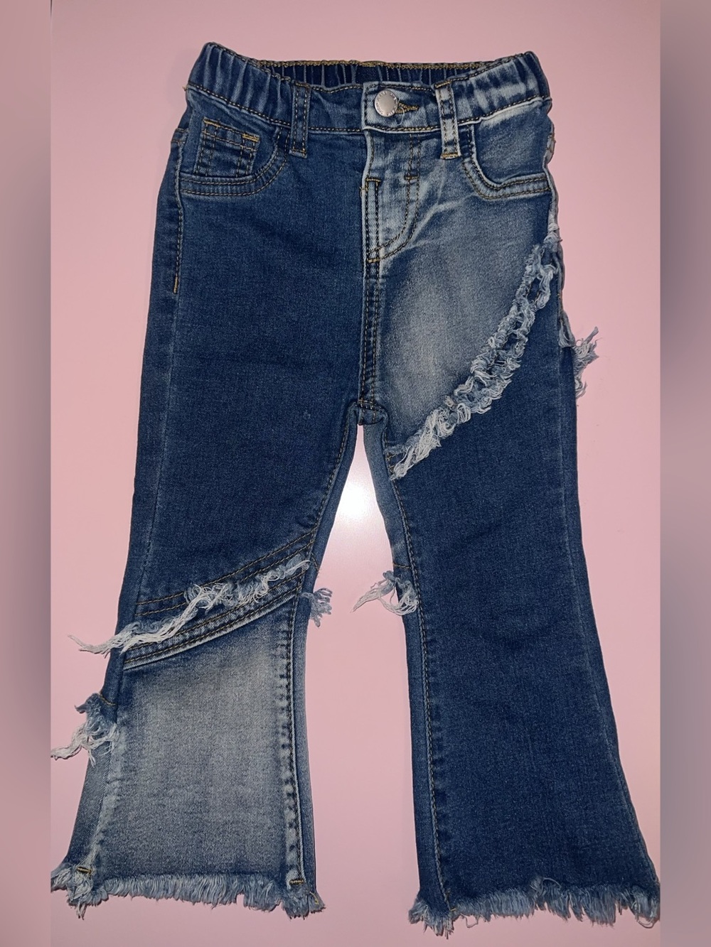 SHEIN Girls Blue Denim Flared Pants, Kid Girls